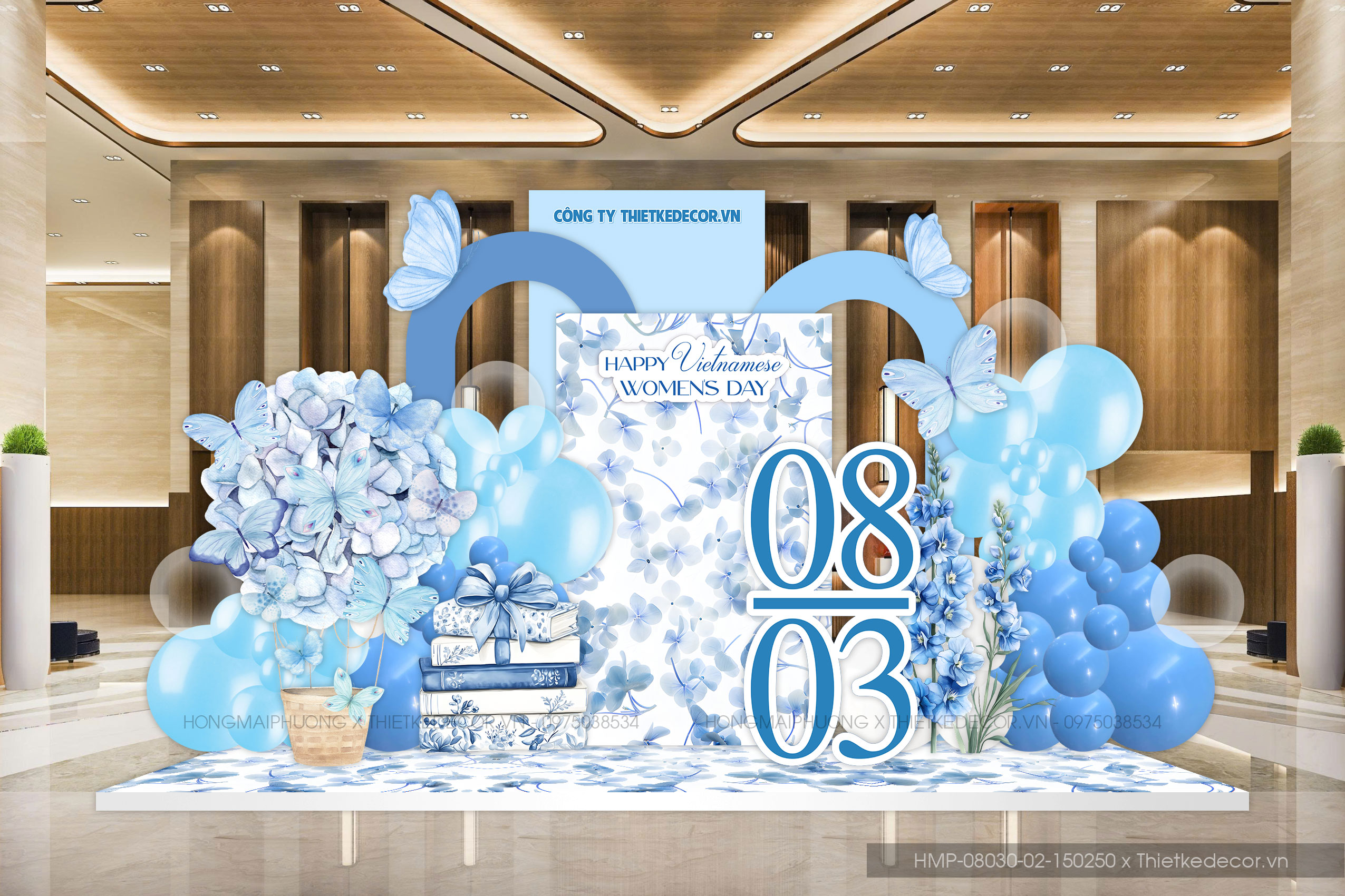 File thiết kế trang trí decor Ngày Quốc tế Phụ nữ 8 tháng 3 tone xanh dương